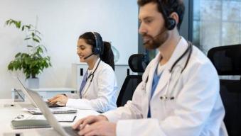 two person calling in a call center