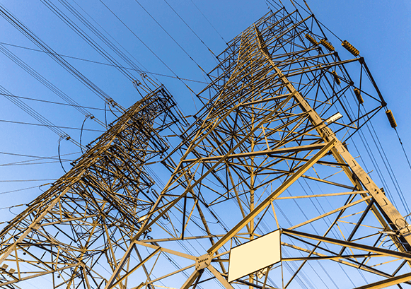 A big power line tower