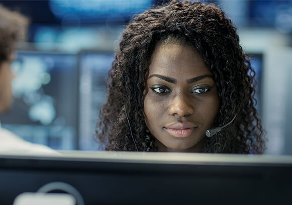 A woman working in a contact center