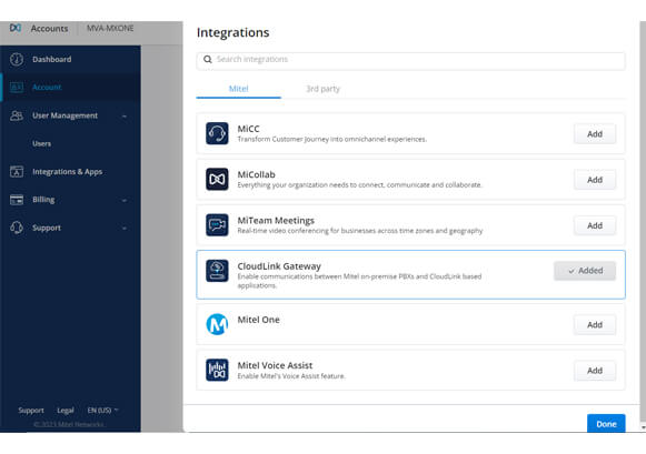 Mitel UI