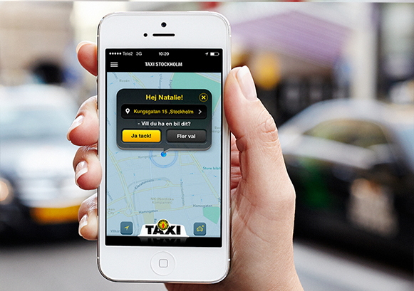 Someone calling a taxi from a phone app